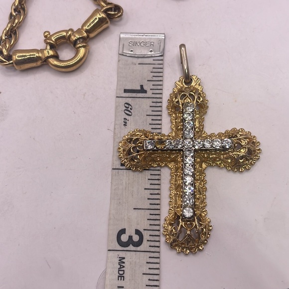 Vintage XL sping ring necklace 14 “ added Large Cross crystal encrusted Cross - Picture 7 of 9